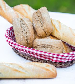 fresh baguette and bread on the table