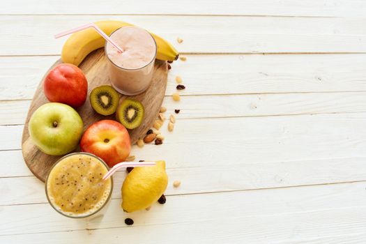 fruit smoothie fresh Fresh Desert milkshake top view. High quality photo