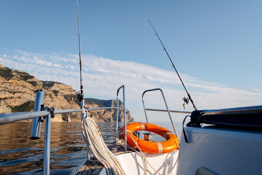 Lifebuoy saver ring on sailboat in the open sea