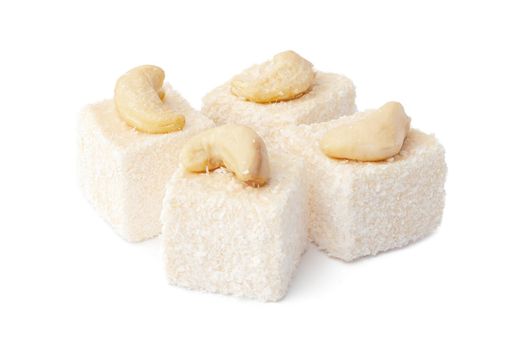 Turkish delight dessert isolated on white background, close up