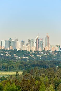 Metrotown cItyscape on bright summer morning in Vancouver