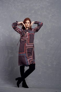 woman in coat posing fashion clothing full length. High quality photo