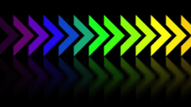 3d illustration - Glowing neon colorfull arrows with reflection  on black background