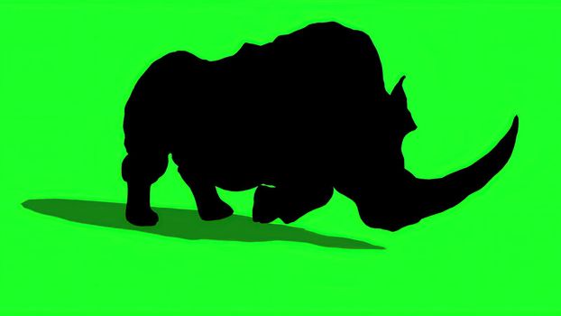 3d illustration - silhouette of Rhinoceros   on  Green Screen