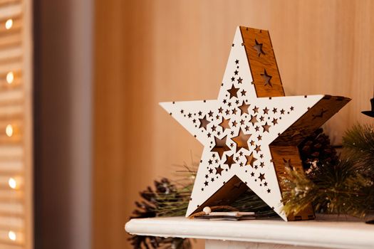 Christmas star decor or New Year minimal concept, copy space