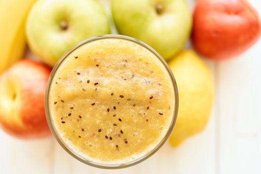 fruit smoothie fresh Fresh Desert milkshake top view. High quality photo