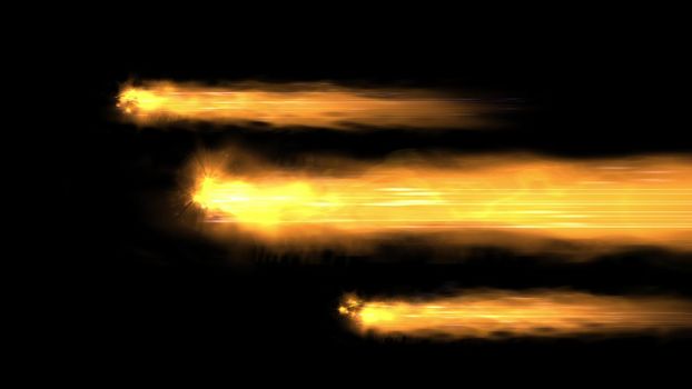 3d illustration - fire streaks light on black  background