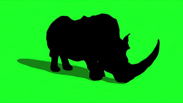 3d illustration - silhouette of Rhinoceros   on  Green Screen