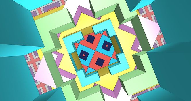 Various colorful blurry squares look and resize. flickering frame. An interesting animation of a multi-colored tunnel. 3D VFX tunnel effect with multi-colored lines on the background. Seamless stylish 3d animation. Fascinating, enchanting background.
