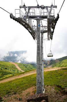 Chairlift in ski mountain resort at summer time in Sochi