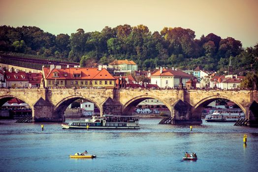 beautiful view of the Charles Bridge and other sights in Prague, Czech Republic