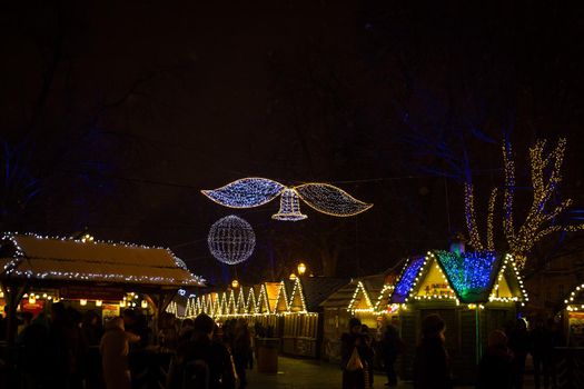 Winter beautiful Christmas markets. Night lights Lviv