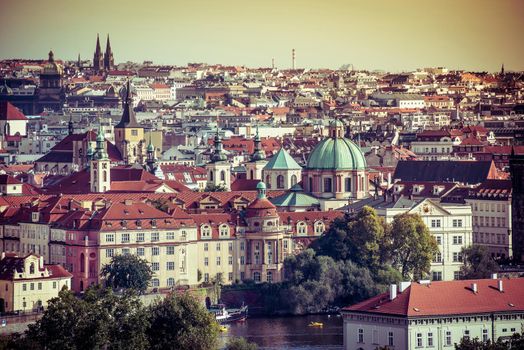 beautiful view of the old town with the Prague Castle, Czech Republic