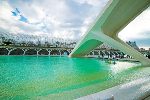 VALENCIA - APRIL 24, 2014: Designed by Santiago Calatrava and Felix Candela, the project underwent the first stages of construction in July 1996 and the finished "city" was inaugurated April 16, 1998