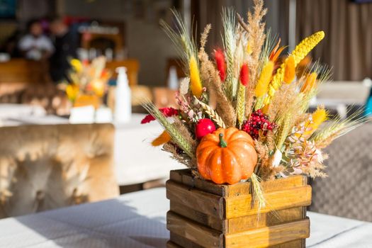 bouquet of wild flowers in the restaurant. bouquet of wild flowers in a vase. bouquet of wild flowers on the table. beautiful wild flowers.