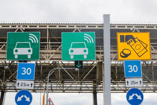 traffic sign on highway toll ticket