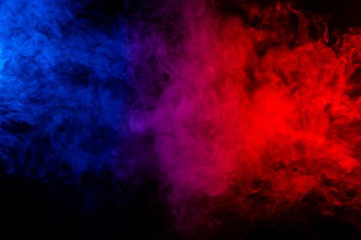 Fog in red blue neon light on black background