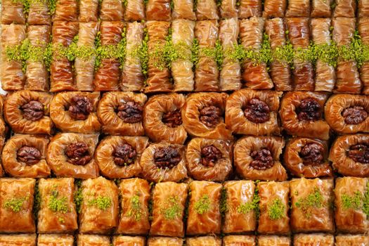 Top view food pattern texture of Turkish dessert baklava