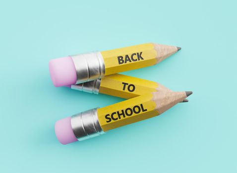 stacked pencils with the words back to school carved on them. 3d render