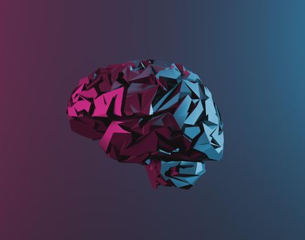 minimal illustration of brain with neon lighting. 3d render