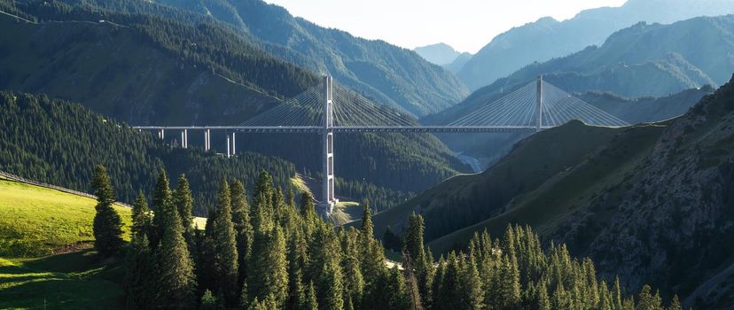 The bridge between the mountains. Shot in Guozigou, xinjiang, China.