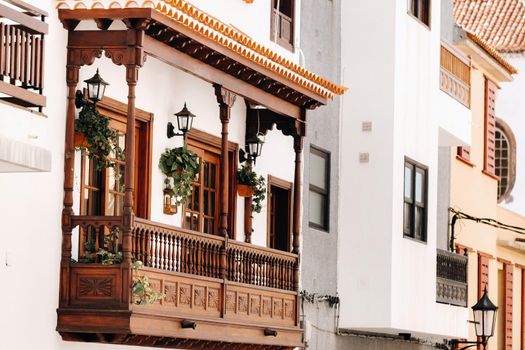 Beautiful old wooden balcony on the island of Tenerife in the Canary Islands.Spain.