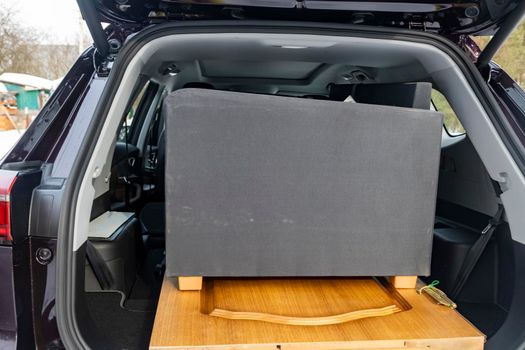 furniture in the passenger car. moving concept... SUV large trunk volume. no people