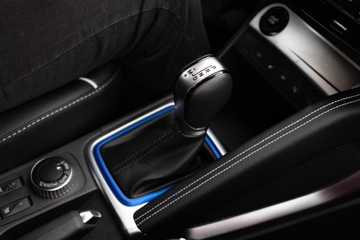 automatic transmission lever in modern premium car close up