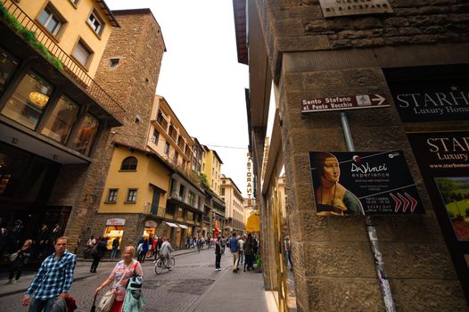 Florence, Italy, October 11,2018: a Crowded street in the old part of Florence, Tuscany.