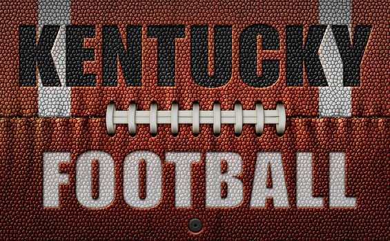 The words, Kentucky Football, embossed onto a football flattened into two dimensions. 3D Illustration