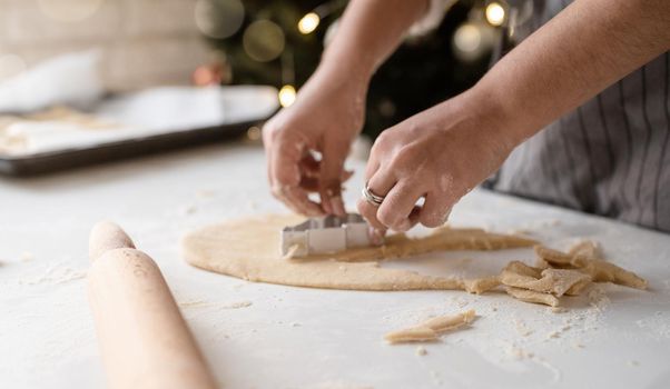 Merry christmas and happy new year. Smiling woman in the kitchen baking christmas cookies