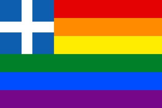 Top view of flag of LGBTQ Pride, Greek, no flagpole. Plane design, layout. Flag background. Freedom and love concept. Pride month, activism, community and freedom