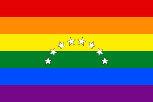 Top view of flag of Venezuela, LGBT, no flagpole. Plane design, layout. Flag background. Freedom and love concept. Pride month, activism, community and freedom