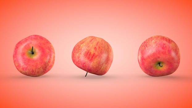 Ripe red apples, endless movement. 3D rendering.