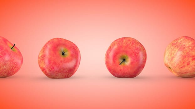 Ripe red apples, endless movement. 3D rendering.