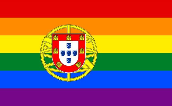 Top view of flag of Portugal, LGBT, no flagpole. Plane design, layout. Flag background. Freedom and love concept. Pride month, activism, community and freedom