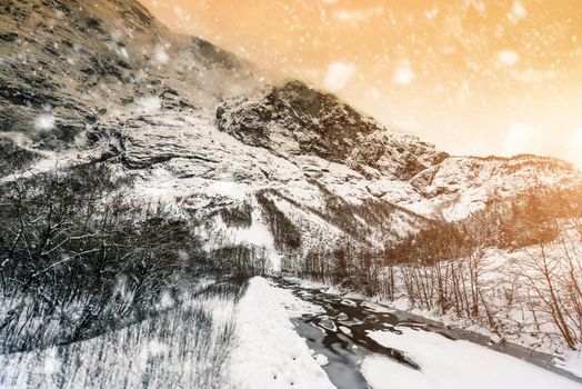 beautiful winter landscape mountains of Norway