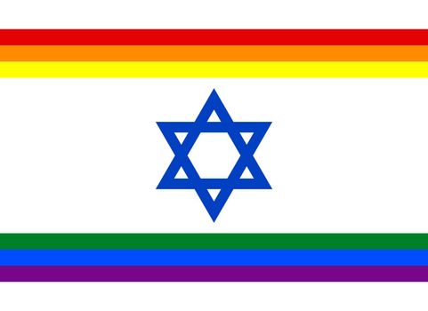 Top view of flag of Rainbow, Israel, no flagpole. Plane design, layout. Flag background. Freedom and love concept. Pride month, activism, community and freedom