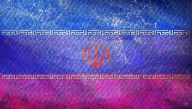 Top view of retro flag of Bisexual Pride, Iran with grunge texture, no flagpole. Plane design, layout. Flag background. Freedom and love concept. Pride month, activism, community and freedom