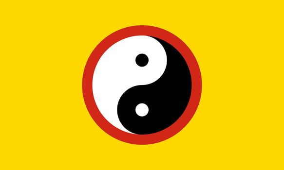 Top view of flag of Yinyang ren, no flagpole. Plane design, layout. Flag background. Freedom and love concept. Pride month, activism, community and freedom