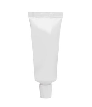 white tube of cream or toothpaste isolated on white background