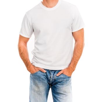 white t-shirt on a young man isolated