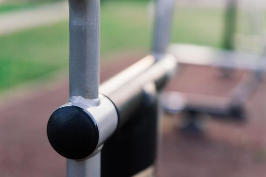 Exercise tools in a public park. Family and relax time on holiday concept.