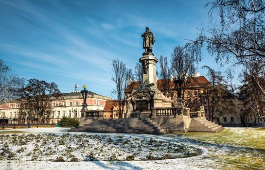 Monument of the most famous Polish poet - Adam Mickiewicz at Krakowskie Przedmiescie Street in Warsaw, Poland