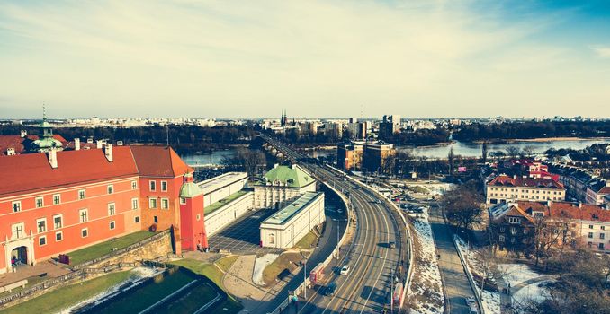 beautiful view of the center of Warsaw with palac pod blacha