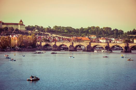 beautiful view of the Charles Bridge and other sights in Prague, Czech Republic