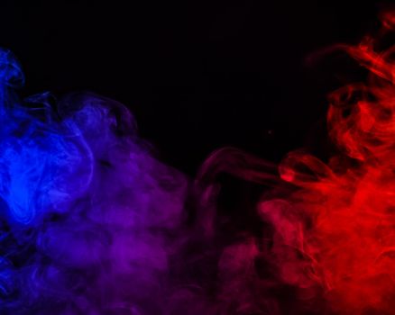 Fog in red blue neon light on black background