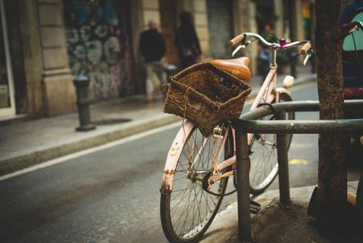 Old bicycle on the street in Barcelona