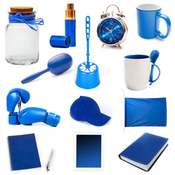 different isolated blue objects on a white background