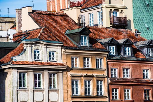 beautiful building and the roof in the center of Warsaw, Castle Square, Poland